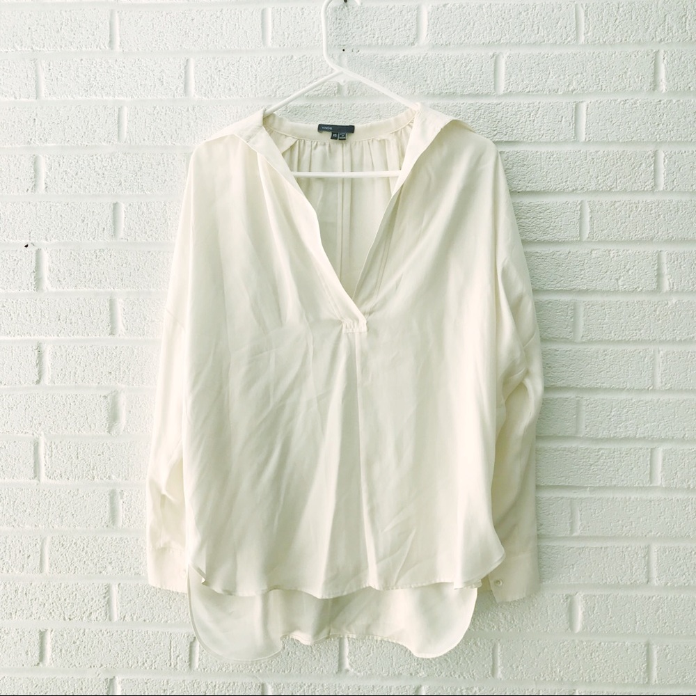 Vince Oversized White Silk Office Blouse XS S